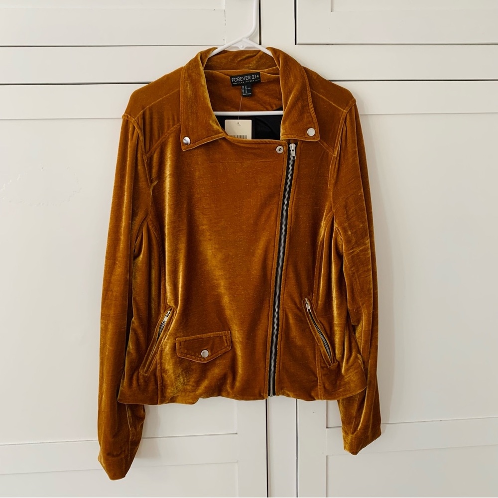 Forever 21 Plus Ginger Orange Velvet Moto Jacket
